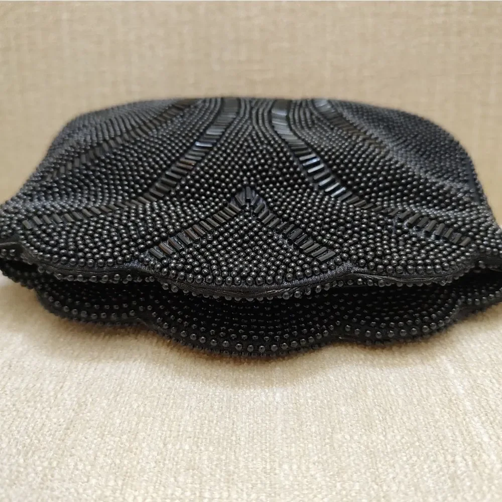 Scalloped Black Beaded Evening Shoulder Bag Formal Special Occasion
